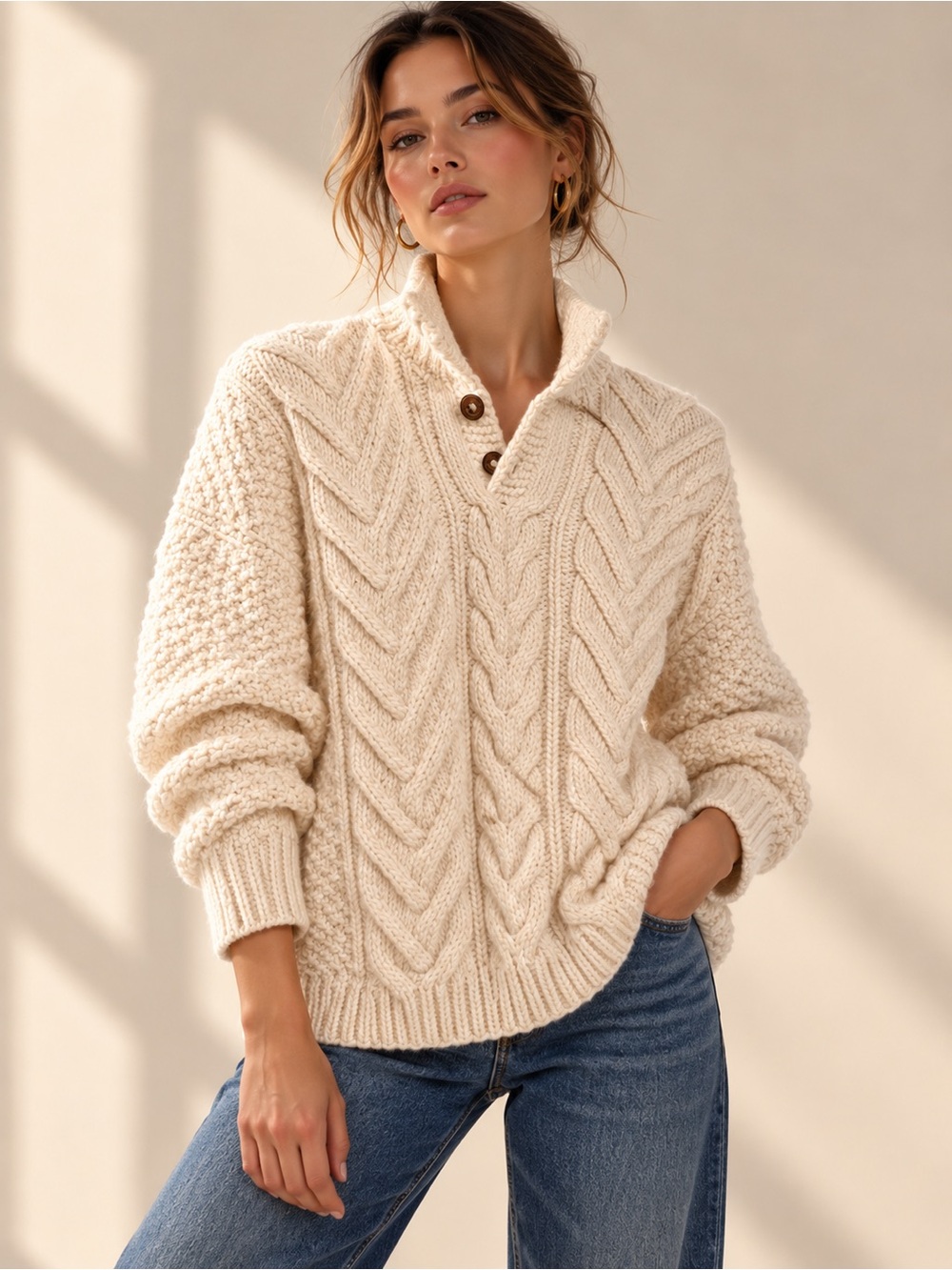 Hand Knit Wool Pop Over Cableknit